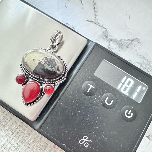 Pendant Pyrite And Carnelian Agate Large Gemstones Stones Silver Tone 3331 - Picture 3 of 9